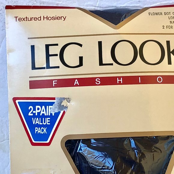 Leg Looks Fashion Vintage Control Top Pantyhose NAVY FLOWER DOT  2 PAIR - Picture 3 of 11